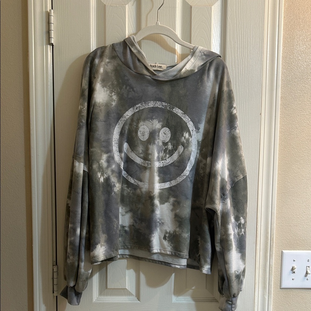 Gray Tie-Dye Smiley Face Hoodie